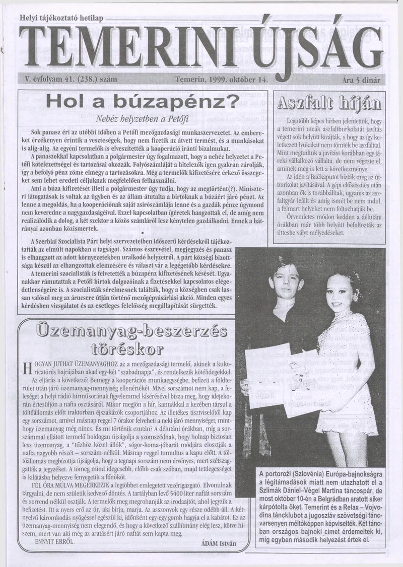 Temerini Újság, 5. évf. 1999. október 14. 41. sz.