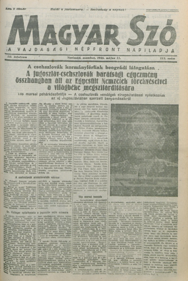 Magyar Szó, 3. évf. 1946. május 11. 111. sz. 1–8. oldal