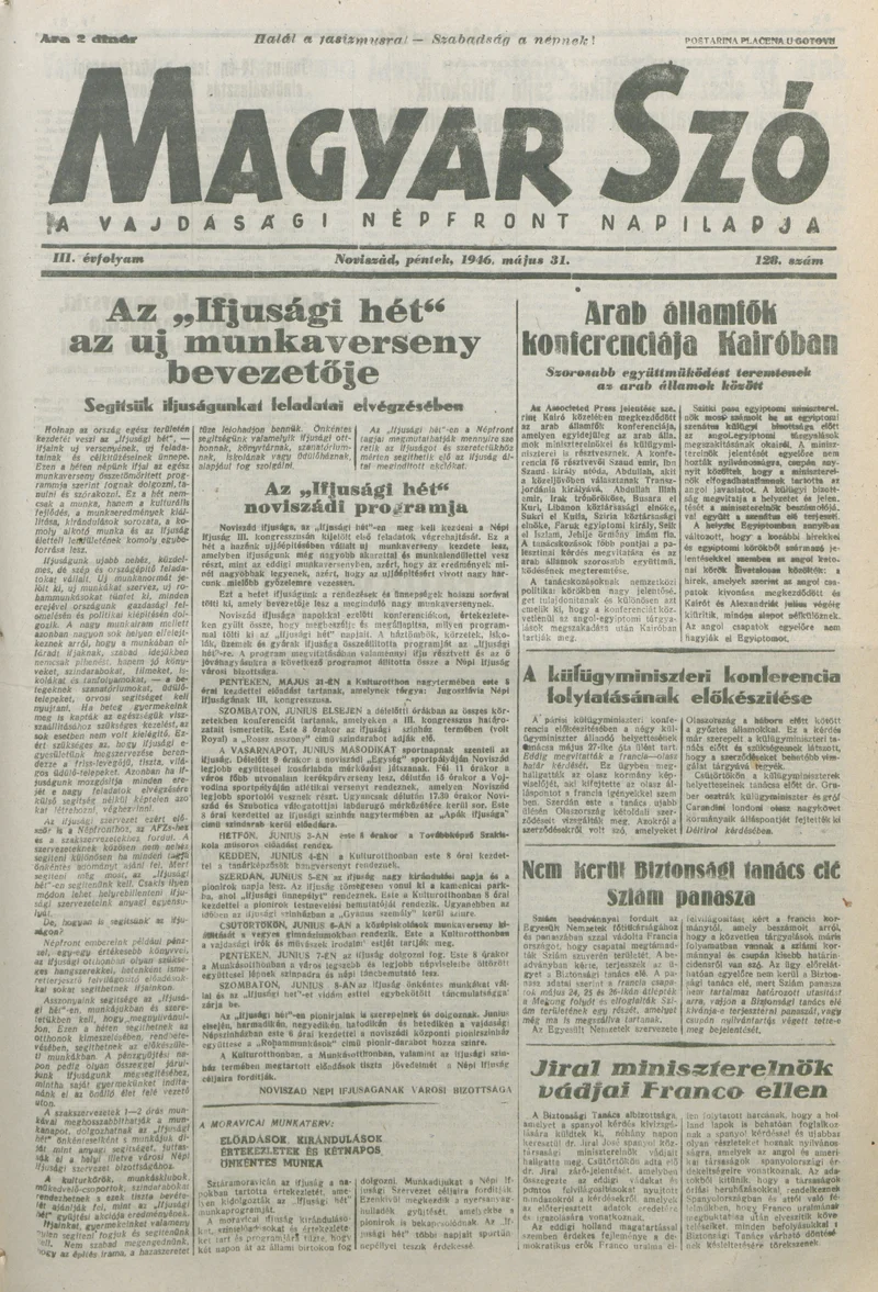 Magyar Szó, 3. évf. 1946. május 31. 128. sz. 1–8. oldal