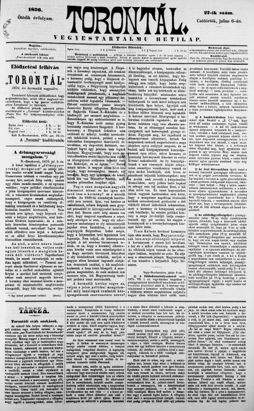 Torontál, 5. évf. 1876. július 6. 27. sz.