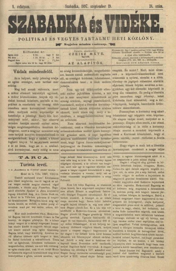 Szabadka és vidéke II, 5. évf. 1897. szeptember 19. 38. sz.
