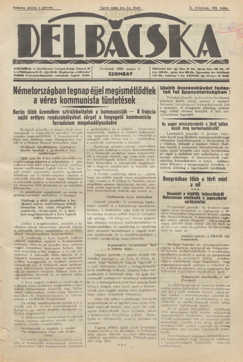 Délbácska, 10. évf. 1929. május 4. 104. sz.