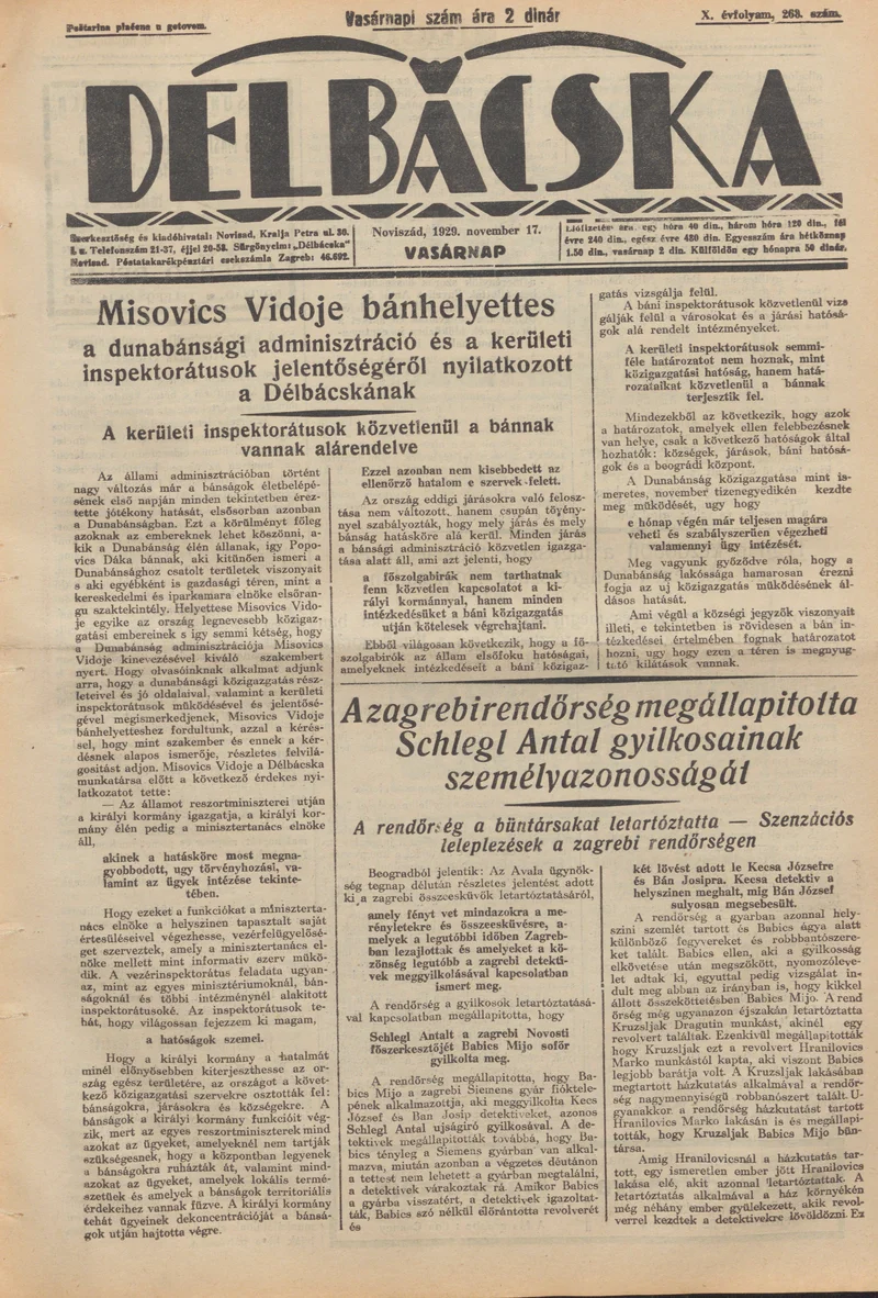 Délbácska, 10. évf. 1929. november 17. 268. sz.