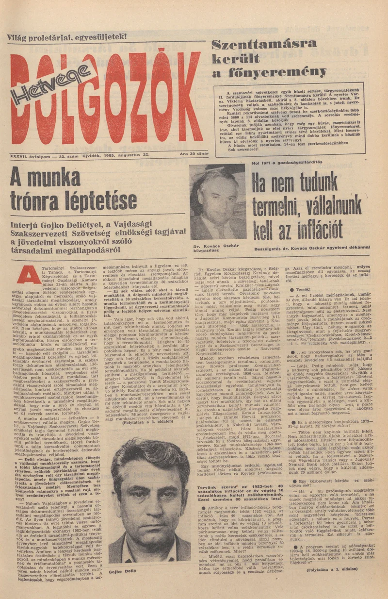 Dolgozók, 39. évf. 1985. augusztus 22. 33. sz.