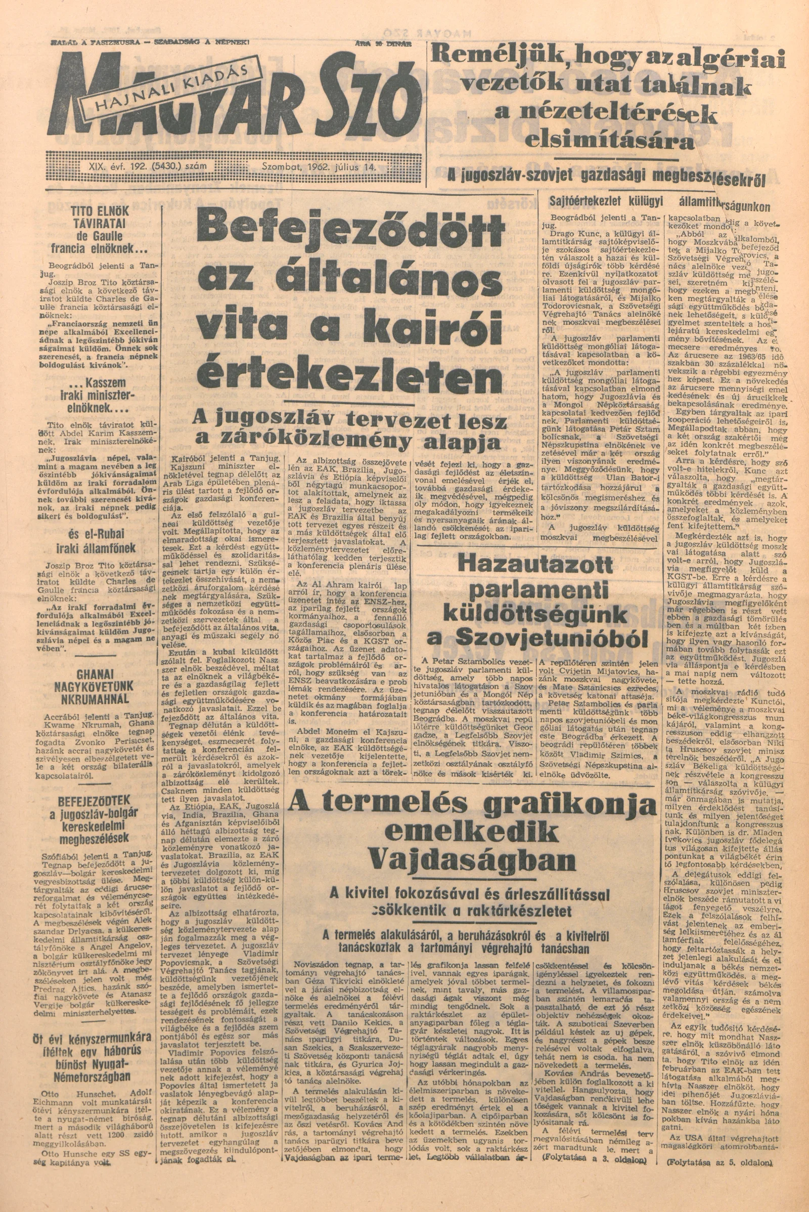 Magyar Szó, 19. évf. 1962. július 14. 192. sz. 1–12. oldal