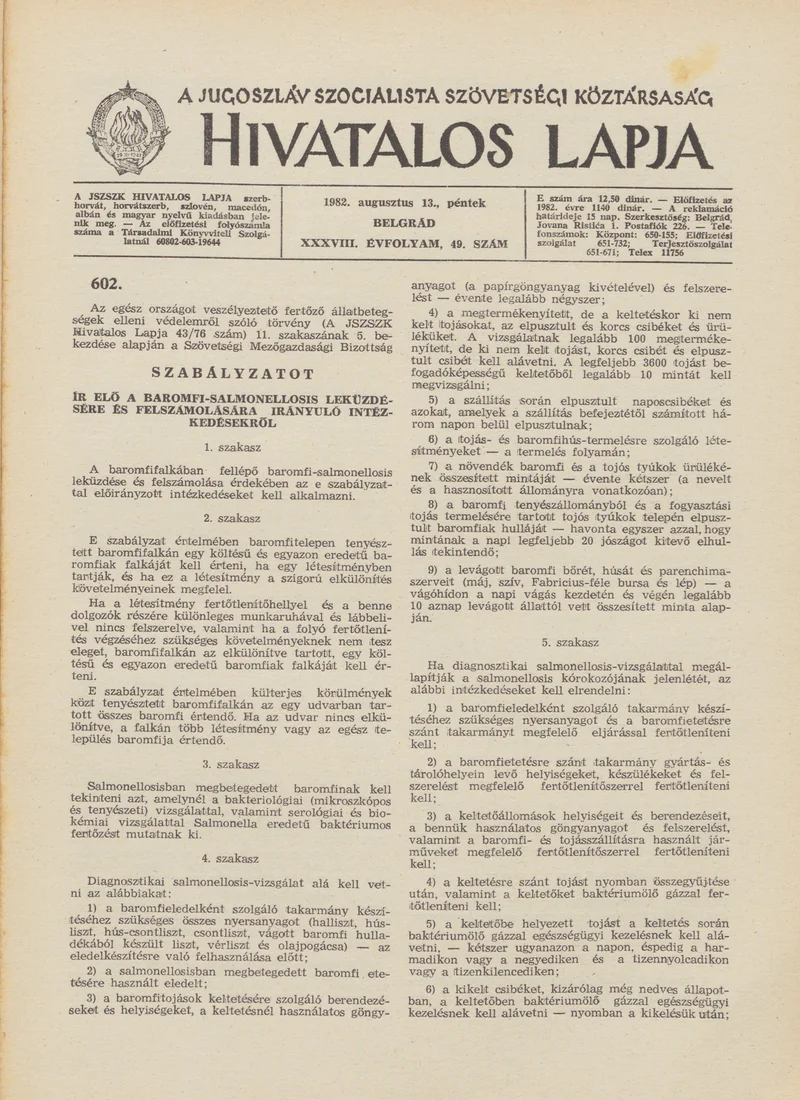 A Jugoszláv Szocialista Szövetségi Köztársaság Hivatalos Lapja, 38. évf. 1982. augusztus 13. 49. sz. 1241–1260. oldal