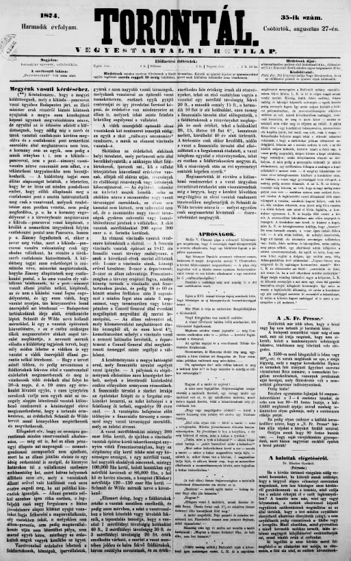 Torontál, 3. évf. 1874. augusztus 27. 35. sz.