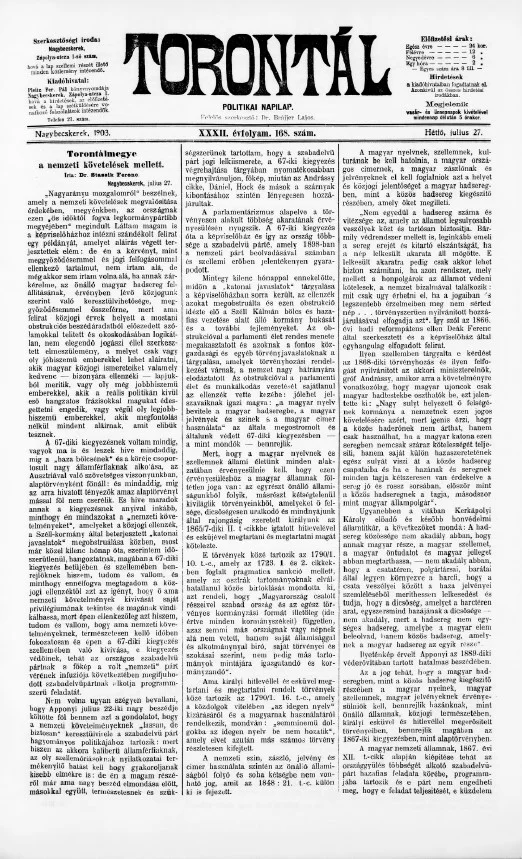 Torontál, 32. évf. 1903. július 27. 168. sz.