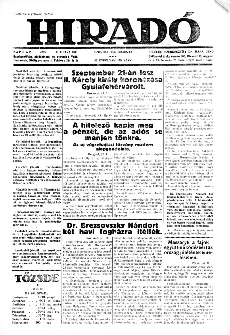 Híradó, 59. évf. 1930. július 12. 159. sz.