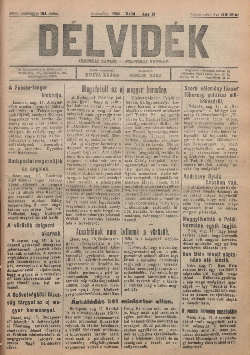 Délvidék, 13. évf. 1919. augusztus 19. 164. sz.