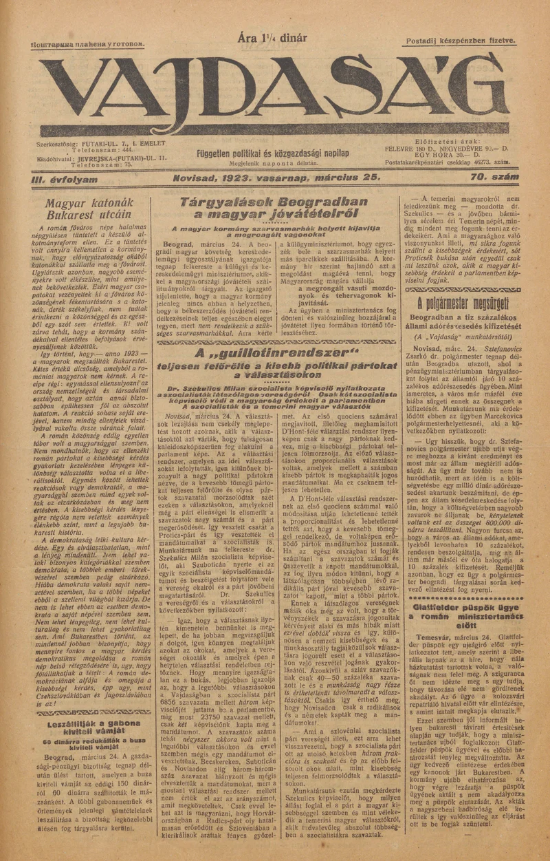 Vajdaság, 3. évf. 1923. március 25. 70. sz.