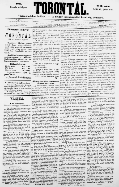 Torontál, 6. évf. 1877. július 5. 27. sz.