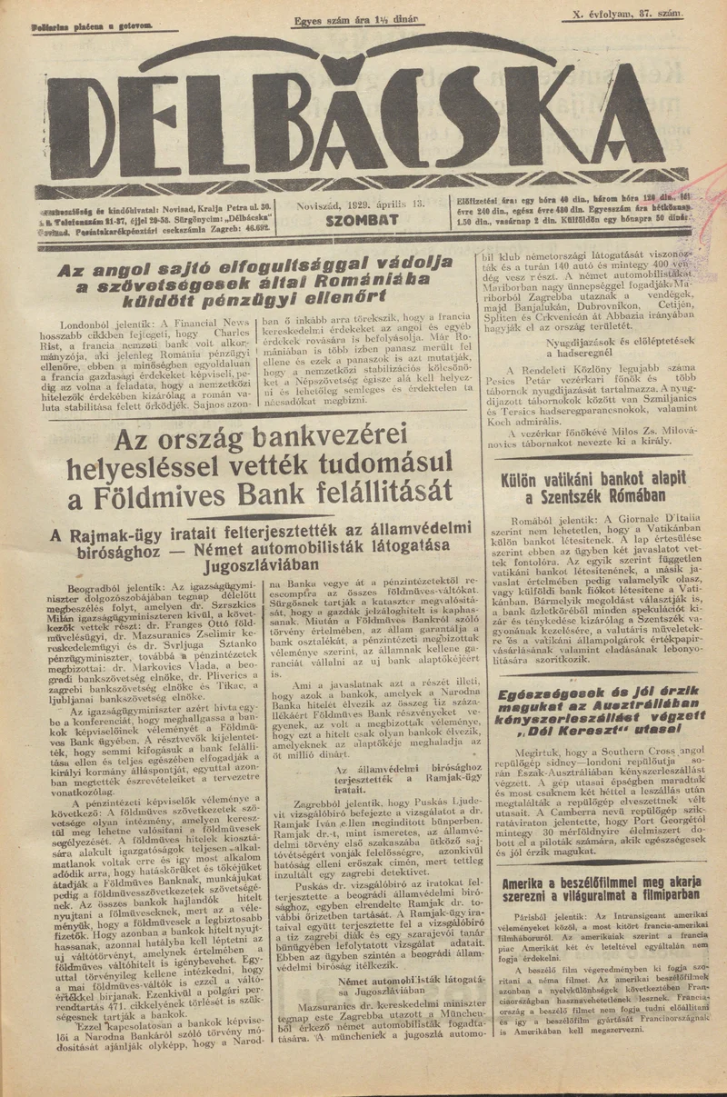 Délbácska, 10. évf. 1929. április 13. 87. sz.