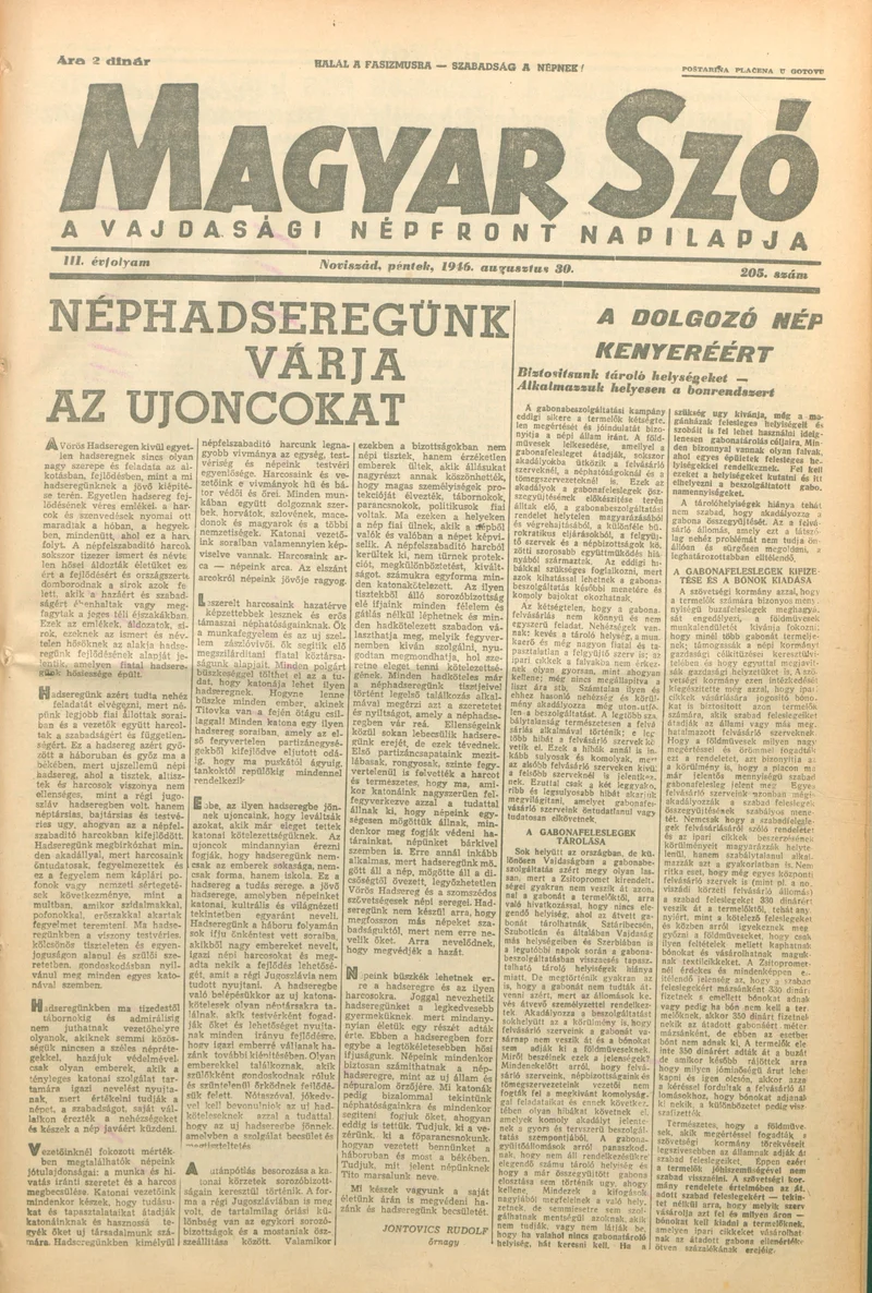 Magyar Szó, 3. évf. 1946. augusztus 30. 205. sz. 1–6. oldal