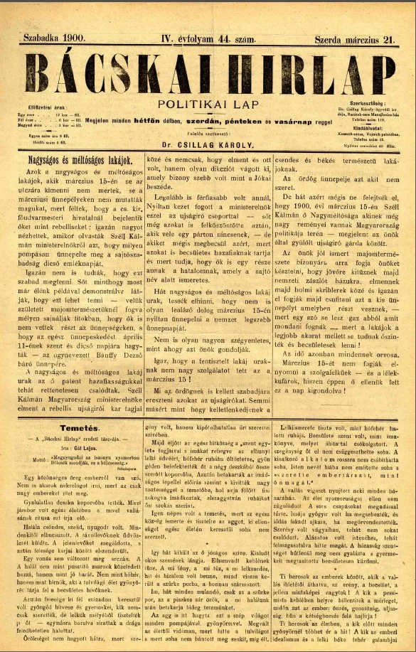 Bácskai Hirlap, 4. évf. 1900. március 21. 44. sz.