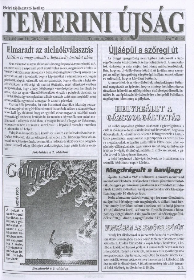 Temerini Újság, 6. évf. 2000. április 6. 14. sz.