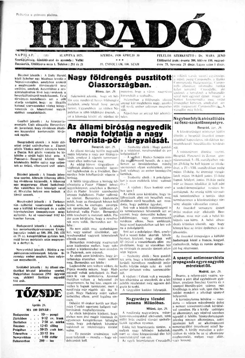 Híradó, 59. évf. 1930. április 30. 100. sz.