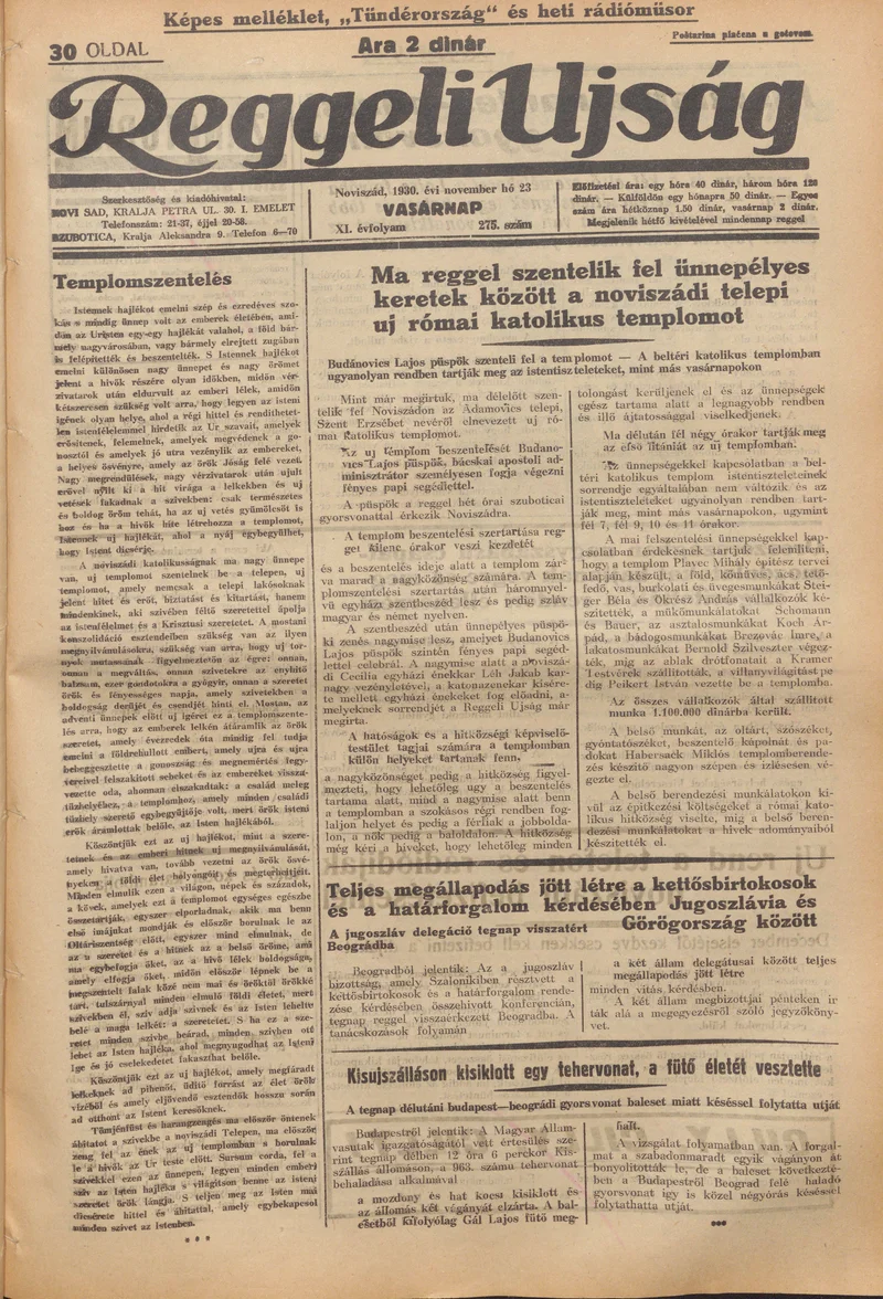 Reggeli Újság, 11. évf. 1930. november 23. 275. sz.