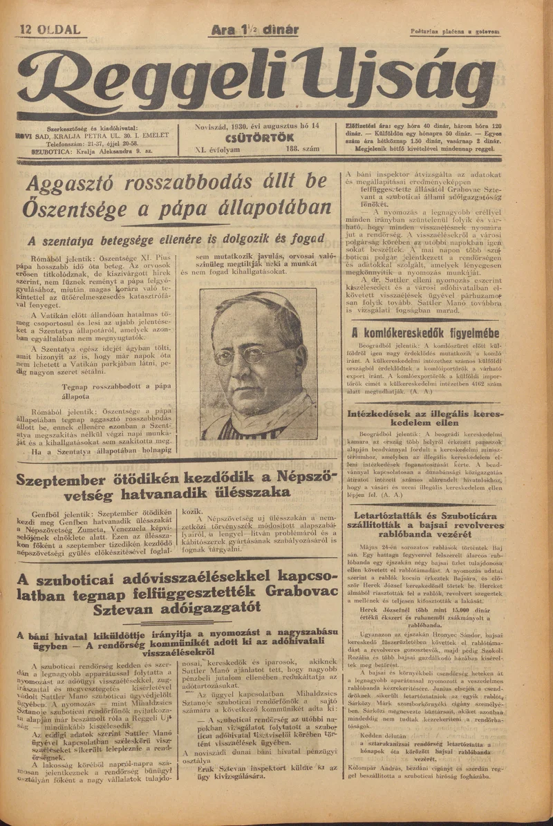 Reggeli Újság, 11. évf. 1930. augusztus 14. 188. sz.