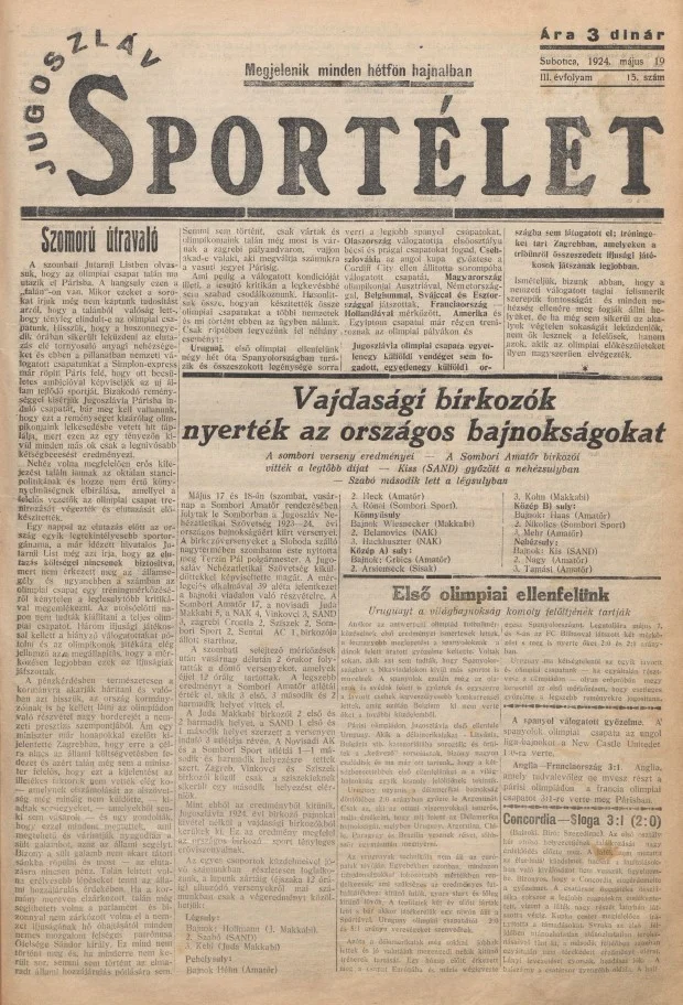 Jugoszláv sportélet, 3. évf. 1924. május 19. 15. sz.