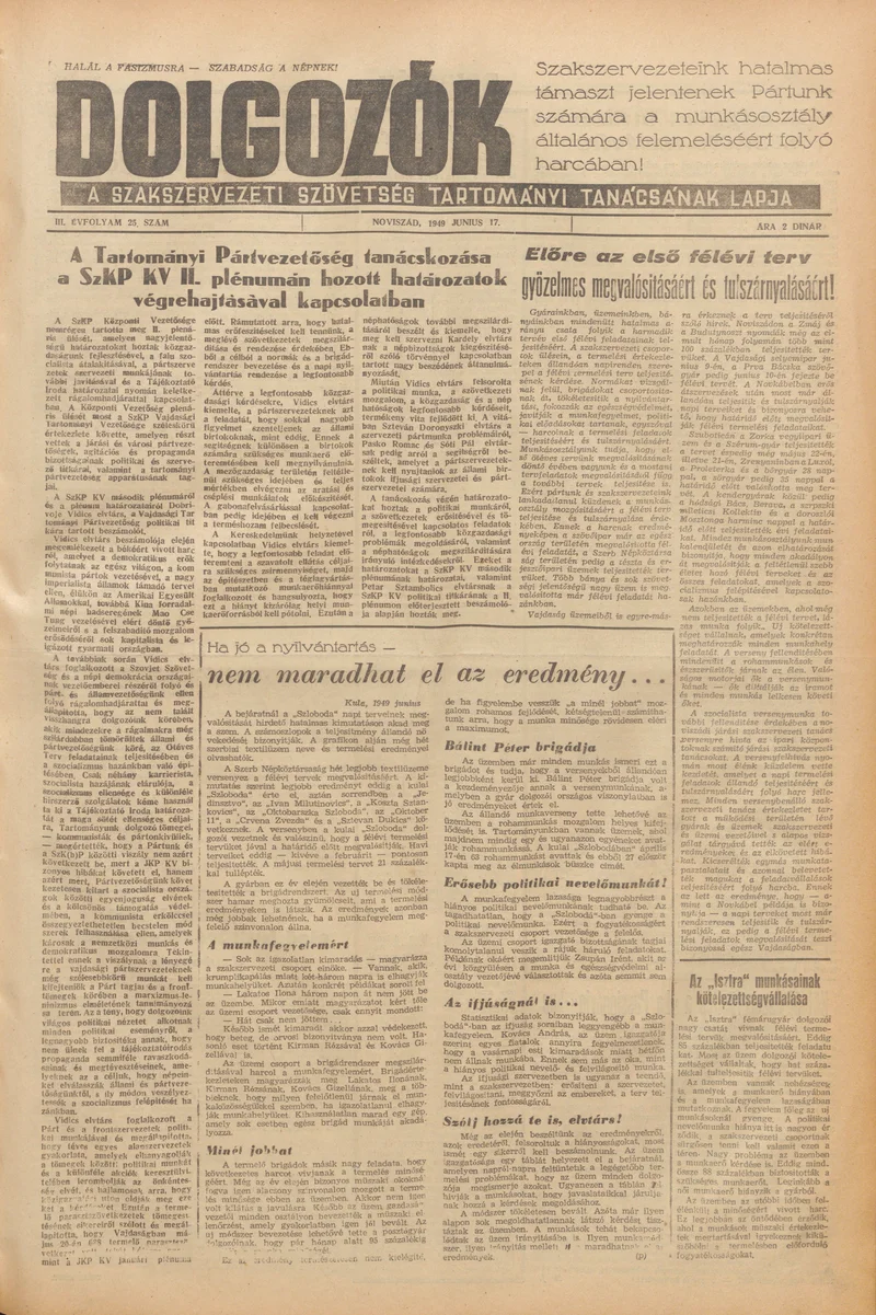 Dolgozók, 3. évf. 1949. június 17. 25. sz.