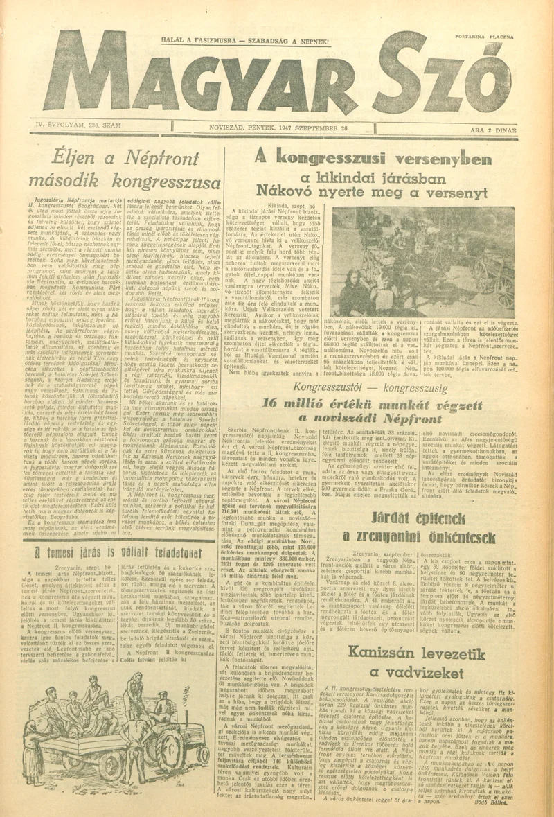 Magyar Szó, 4. évf. 1947. szeptember 26. 236. sz. 1–8. oldal