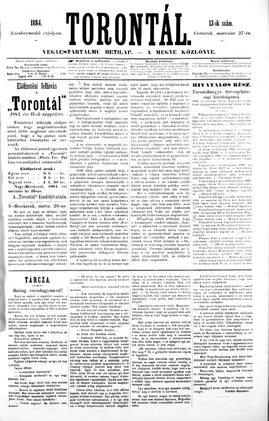 Torontál, 13. évf. 1884. március 27. 13. sz.