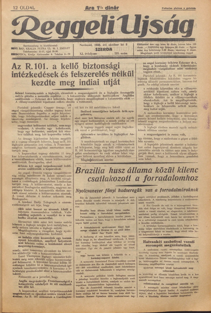 Reggeli Újság, 11. évf. 1930. október 8. 235. sz.