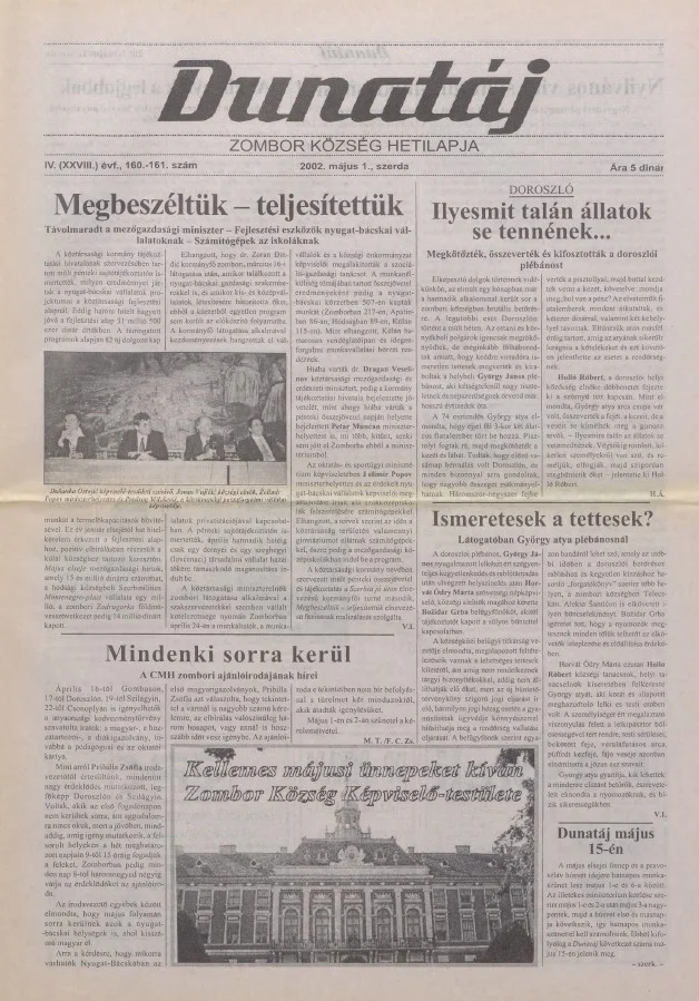 Dunatáj, 4. évf. 2002. május 1. 160–161. sz.