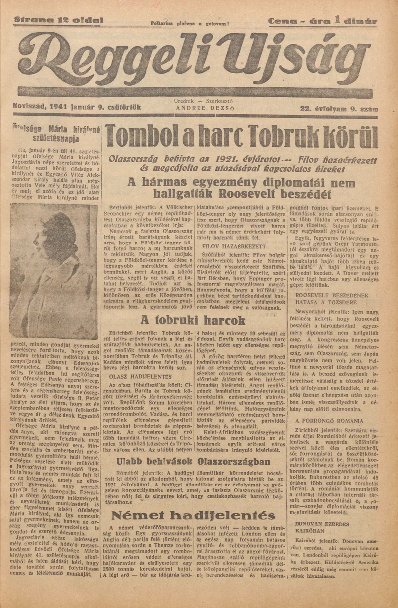 Reggeli Újság, 22. évf. 1941. január 9. 9. sz.