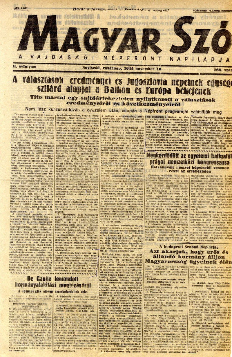 Magyar Szó, 2. évf. 1945. november 18. 268. sz. 1–4. oldal