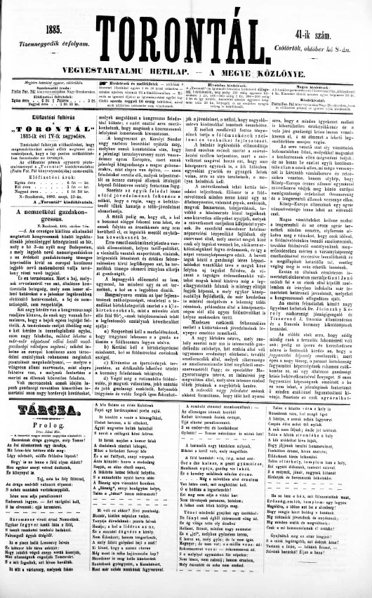 Torontál, 14. évf. 1885. október 8. 41. sz.