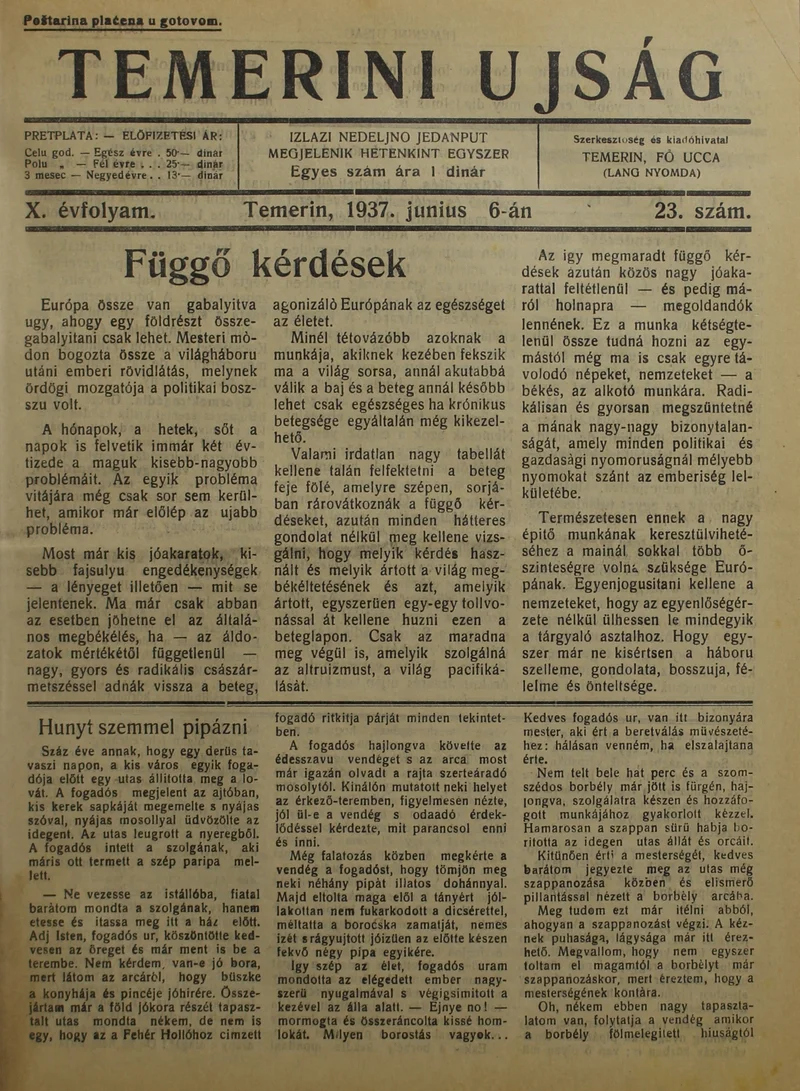 Temerini Újság 1928-1944, 10. évf. 1937. június 6. 23. sz.