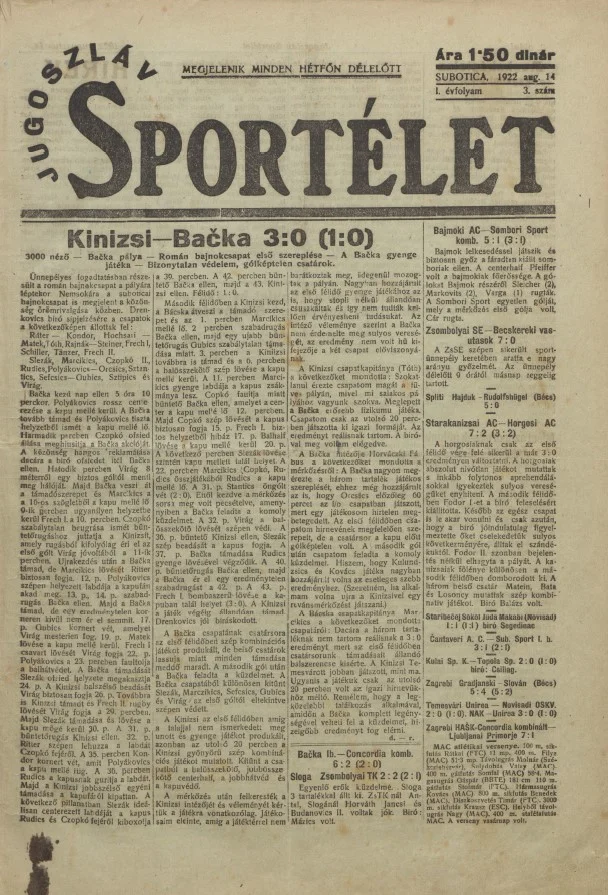 Jugoszláv sportélet, 1. évf. 1922. augusztus 14. 3. sz.