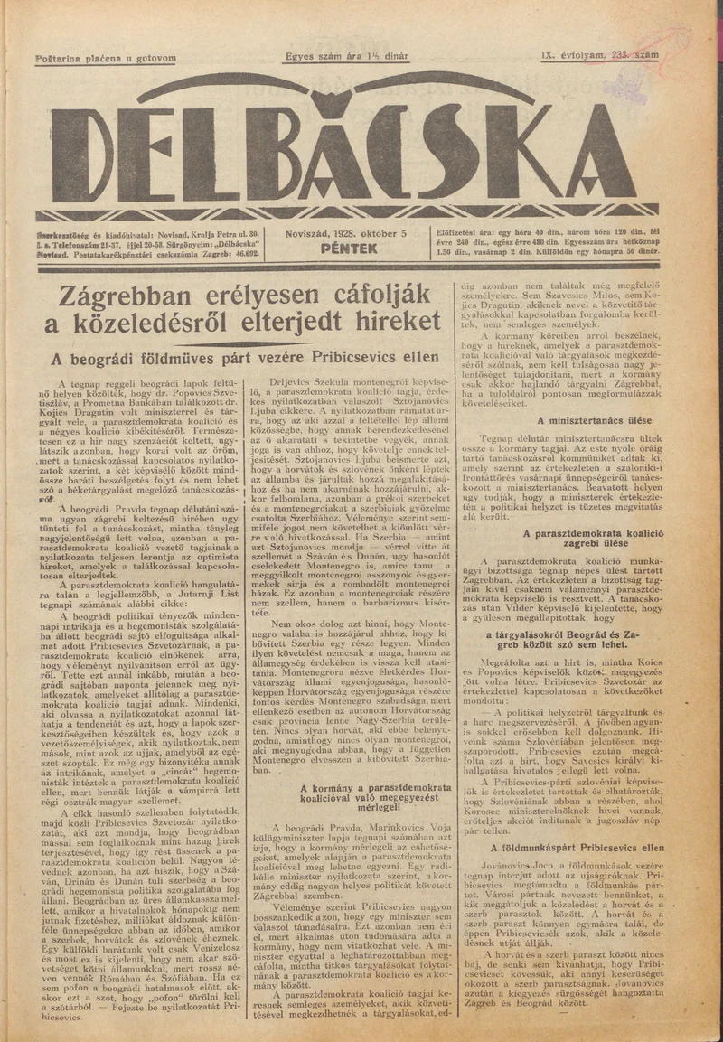 Délbácska, 9. évf. 1928. október 5. 233. sz.