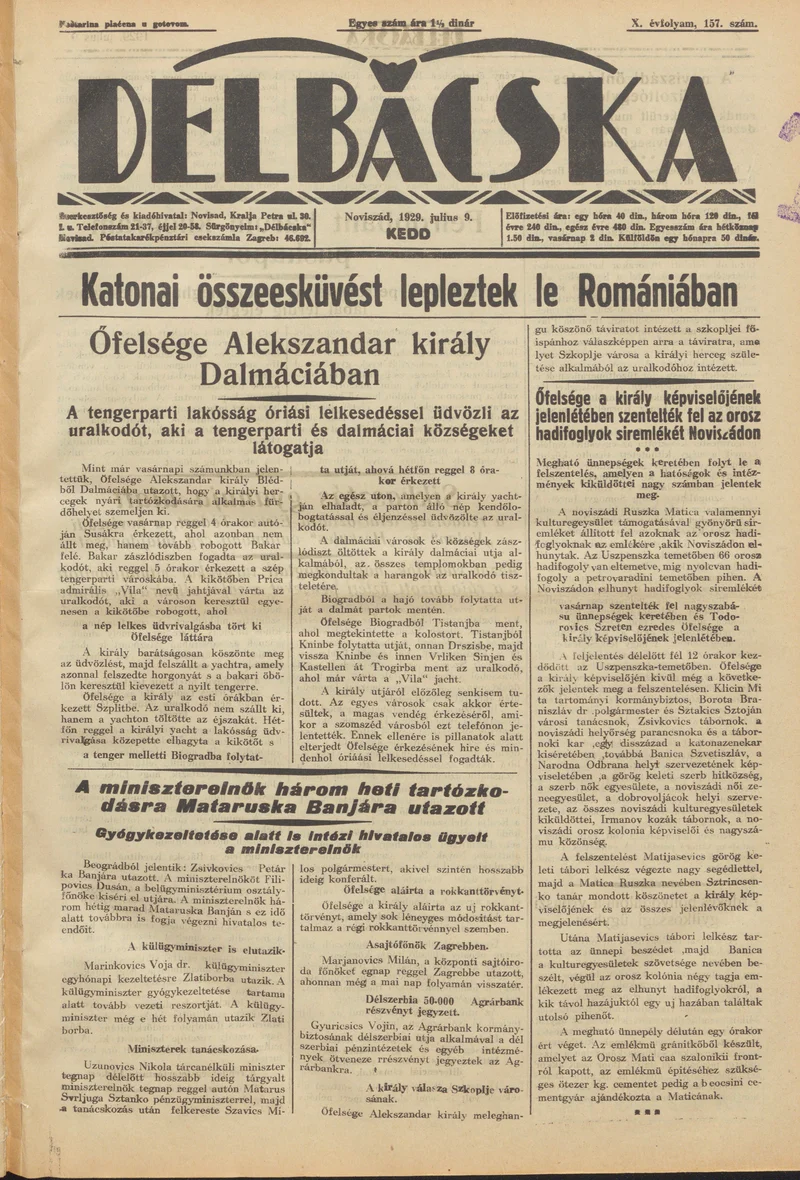 Délbácska, 10. évf. 1929. július 9. 157. sz.