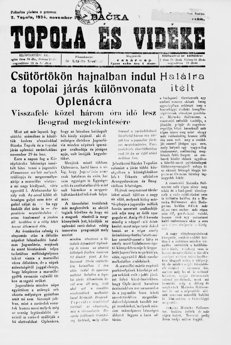 Bačka Topola és Vidéke, 11. évf. 1934. november 25. 47. sz.