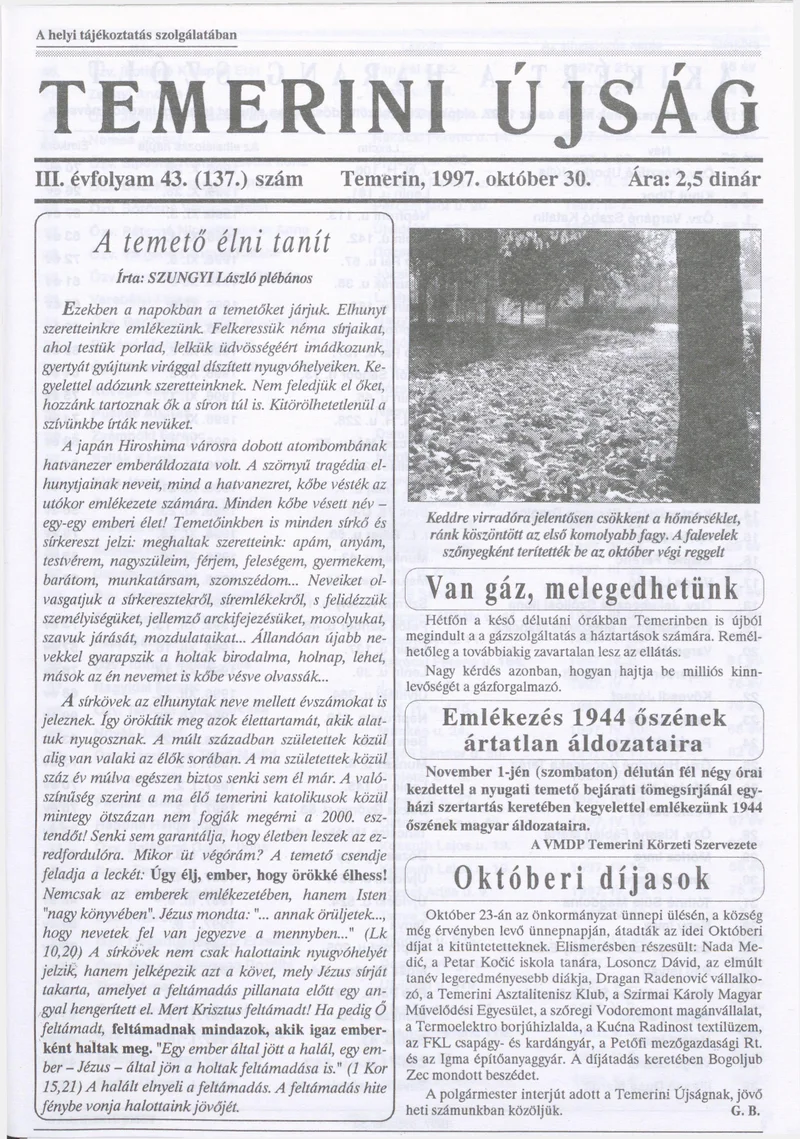 Temerini Újság, 3. évf. 1997. október 30. 43. sz.
