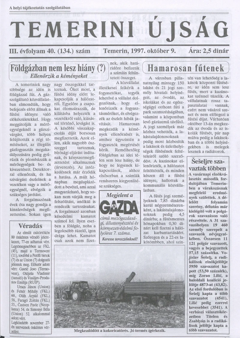 Temerini Újság, 3. évf. 1997. október 9. 40. sz.