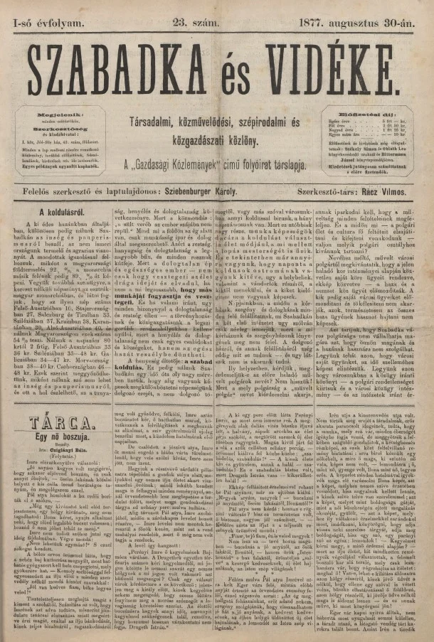 Szabadka és vidéke, 1. évf. 1877. augusztus 30. 23. sz.
