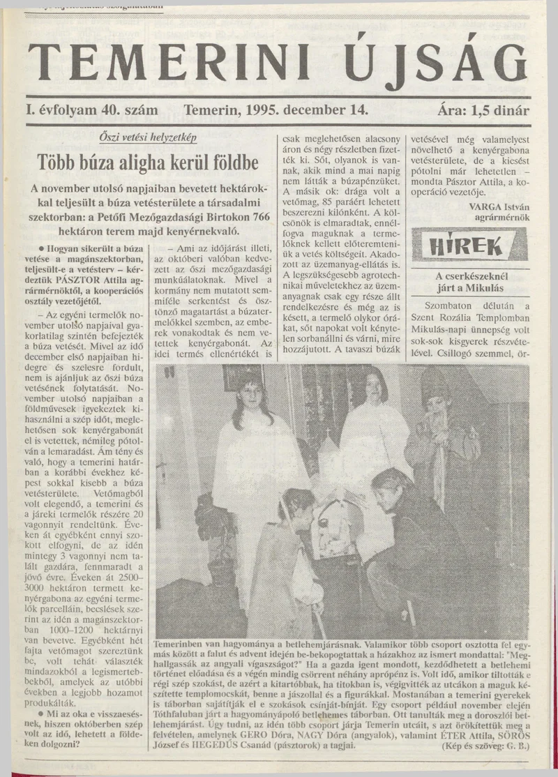 Temerini Újság, 1. évf. 1995. december 14. 40. sz.