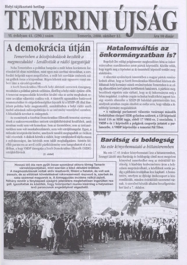 Temerini Újság, 6. évf. 2000. október 12. 41. sz.