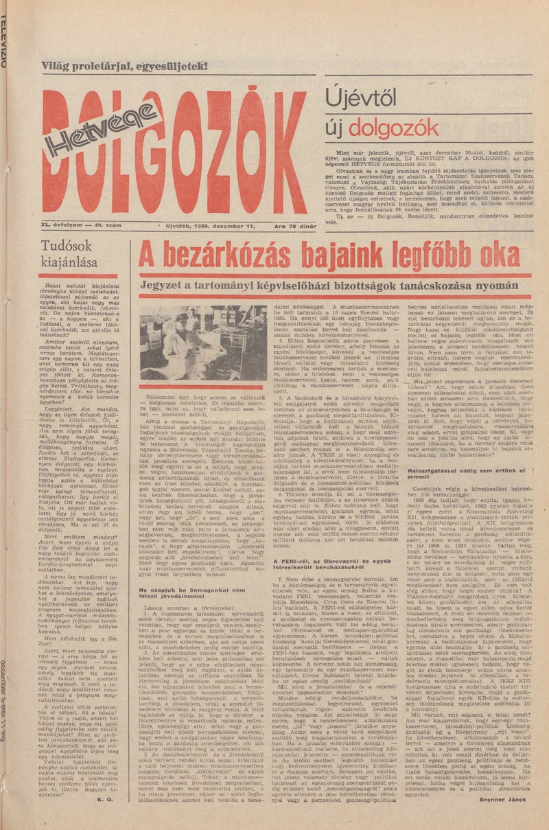 Dolgozók, 40. évf. 1986. december 11. 49. sz.