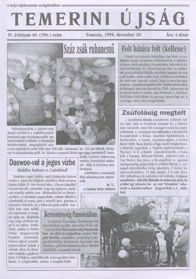 Temerini Újság, 4. évf. 1998. december 10. 49. sz.