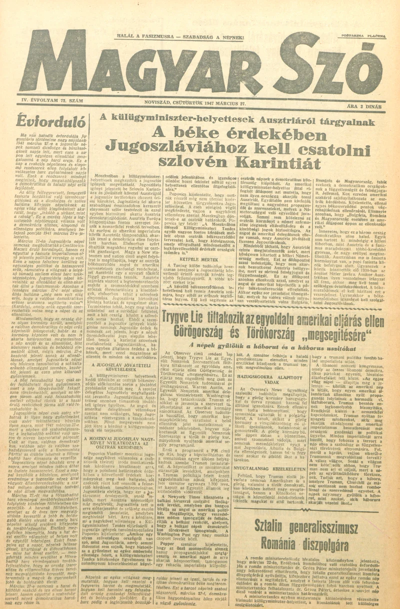 Magyar Szó, 4. évf. 1947. március 27. 72. sz. 1–8. oldal