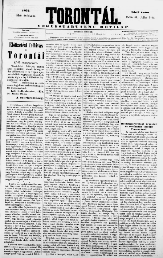 Torontál, 1. évf. 1872. július 4. 14. sz.