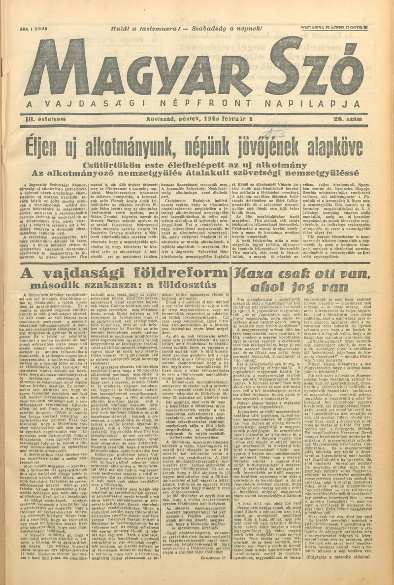Magyar Szó, 3. évf. 1946. február 1. 26. sz. 1–4. oldal