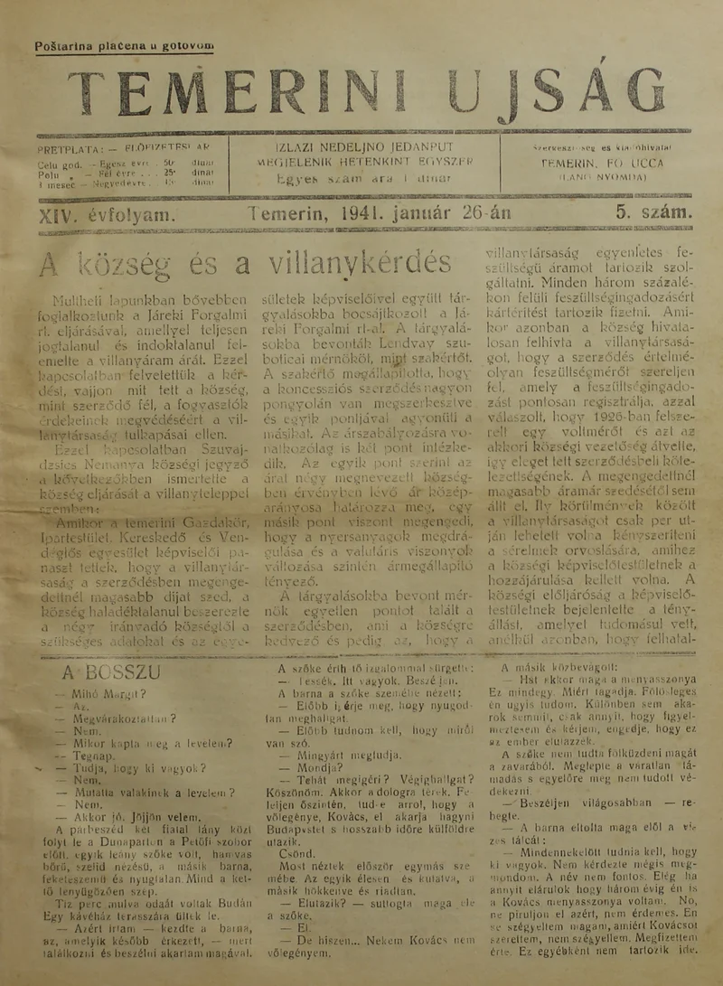 Temerini Újság 1928-1944, 14. évf. 1941. január 26. 5. sz.