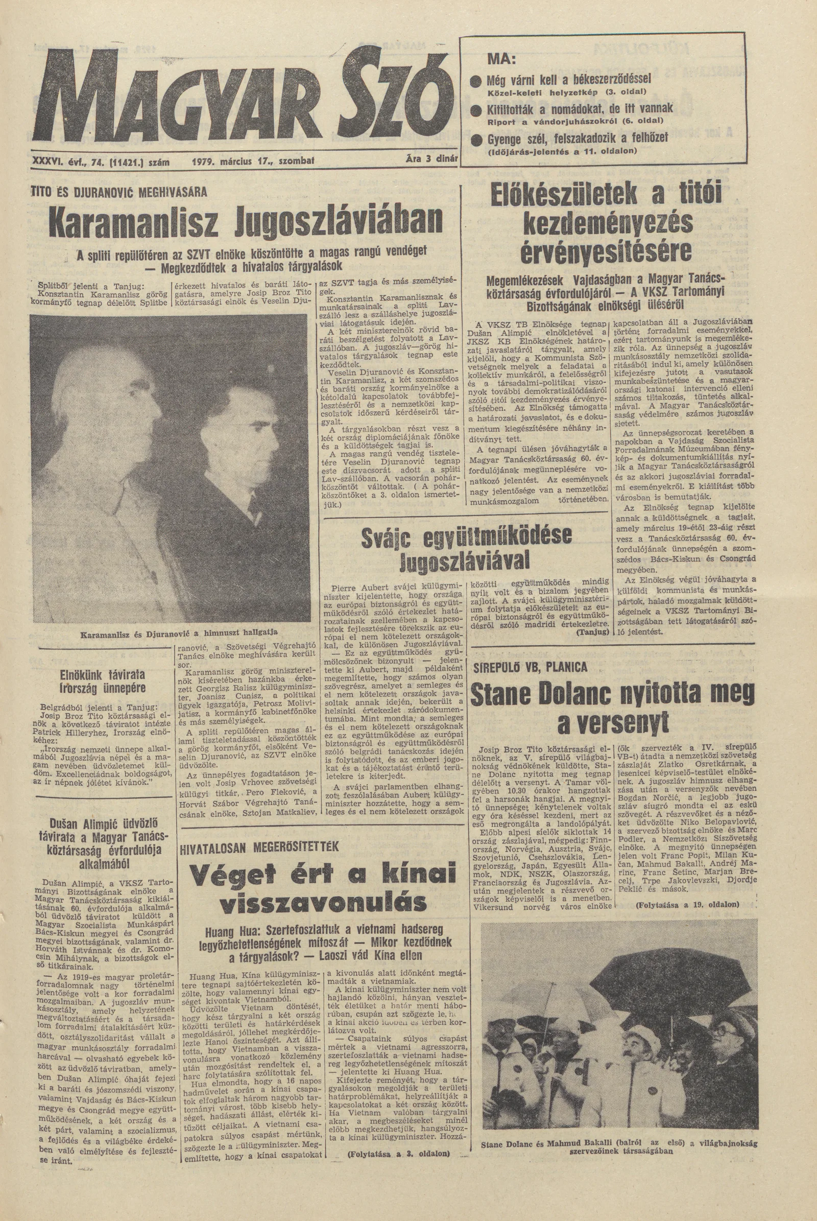 Magyar Szó, 36. évf. 1979. március 17. 74. sz. 1–20. oldal