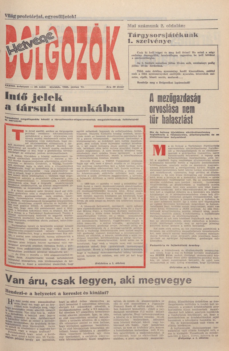 Dolgozók, 39. évf. 1985. június 13. 23. sz.